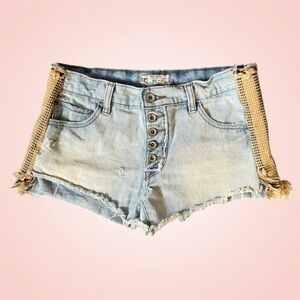 Free People Denim Shorts with Mesh Unique Sides